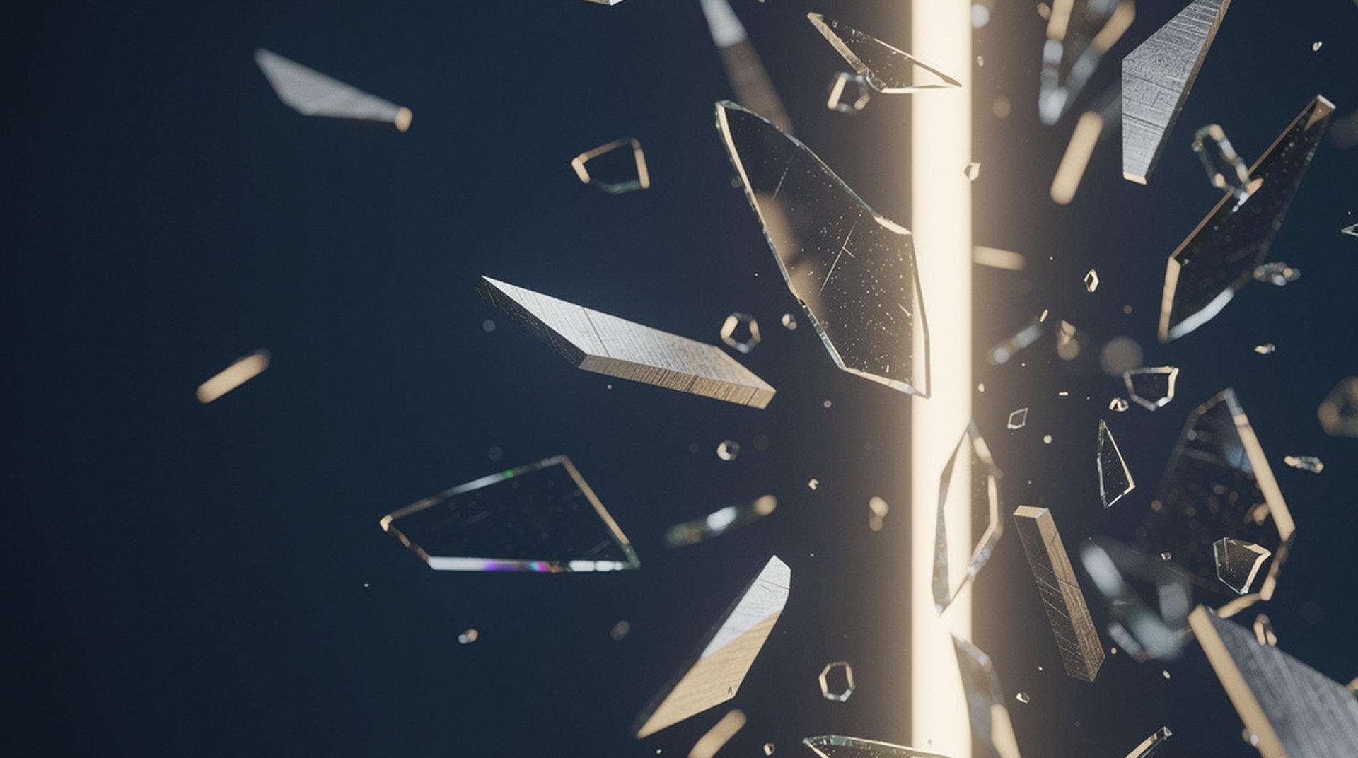 Fragments turning in unison toward a distant channel of light